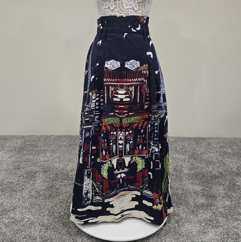 Her Destiny Paris French Print Navy Maxi Skirt Sz XL